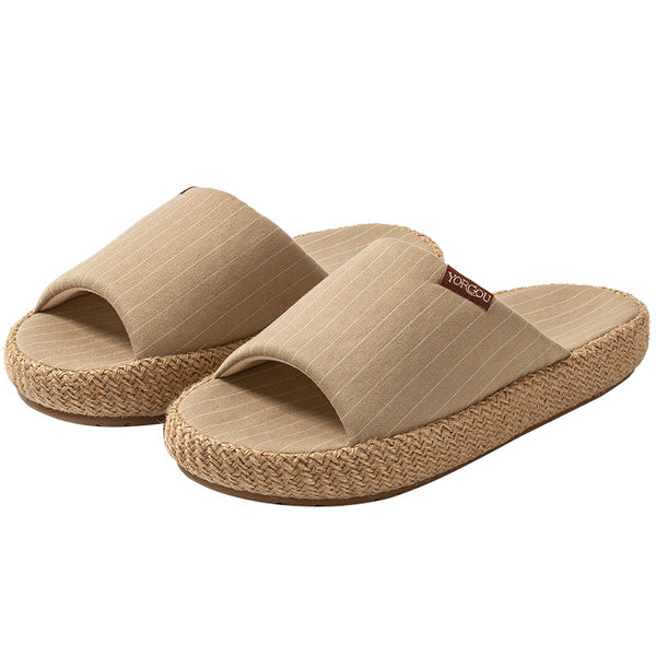 Striped Cotton-Linen Slippers